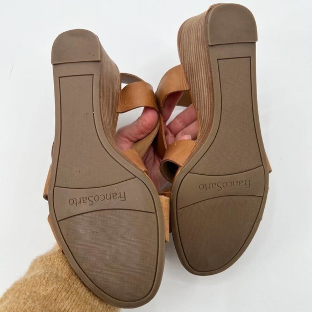 Franco Sarto Mallory Wedge Sandals Brown Leather Heels Strappy Buckle - Picture 9 of 10